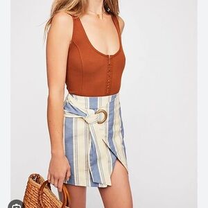 Free People Striped Tuscan Sunrise Mini Skirt - Blue and Cream Size 8
